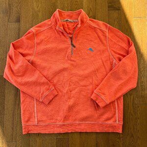 Tommy Bahama Quarter Zip Pullover Coral Orange Marlin Logo XXL